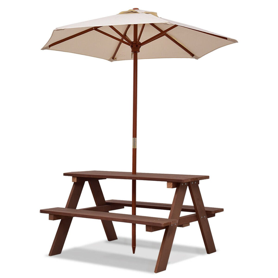 Children's Garden Picnic Table Bench with Sun Umbrella - TidySpaces
