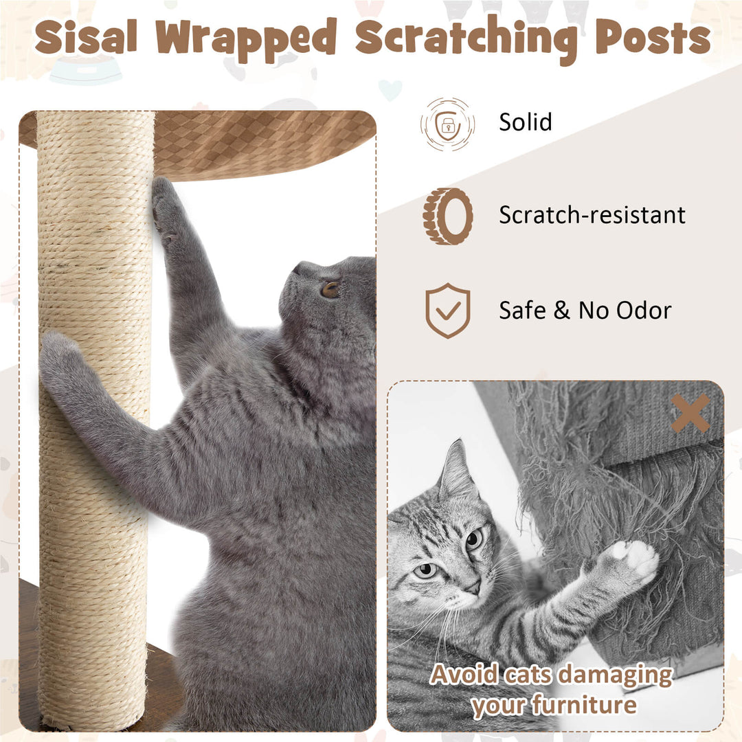 127cm Wood Cat Tree with Hammock and Swing Tunnel - TidySpaces