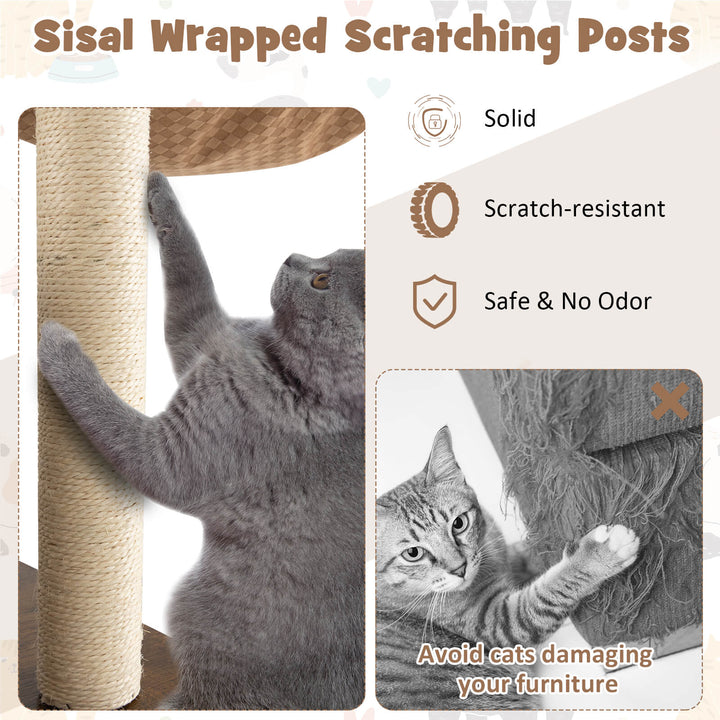 127cm Wood Cat Tree with Hammock and Swing Tunnel - TidySpaces