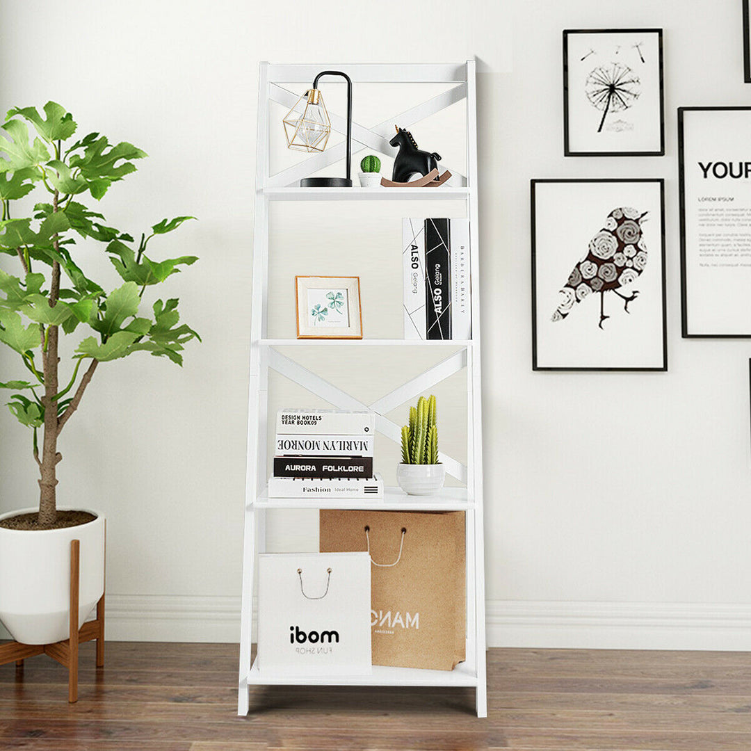 4 Tier Wooden Ladder Shelving Unit - TidySpaces