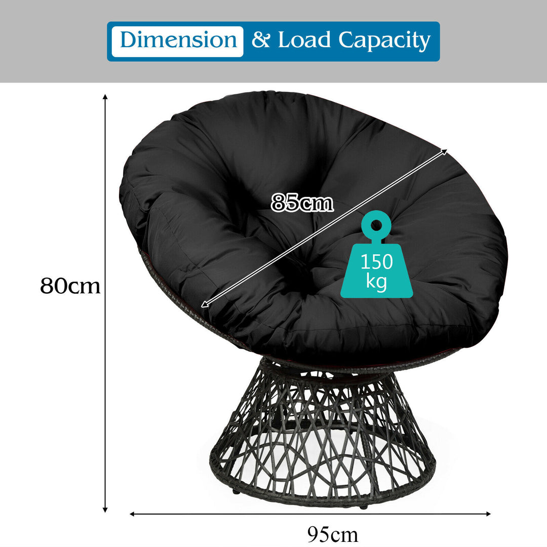 Rattan Papasan Chair with 360° Swivel and Soft Cushion