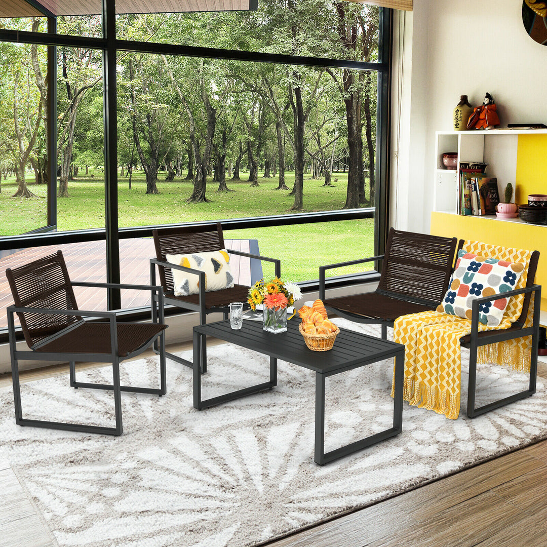 4 Piece Patio Furniture Set with Loveseat Single Chairs and Table