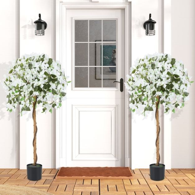 130cm Artificial Azalea Tree with 576 Flowers 288 Leaves and Wood Trunk-White