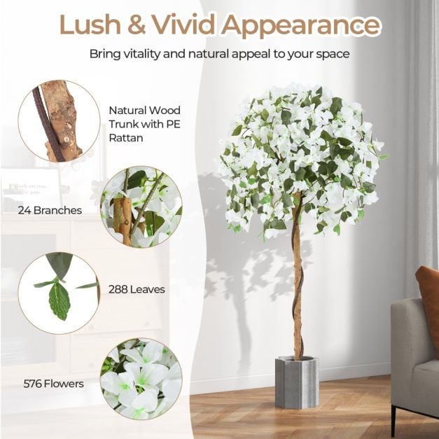 130cm Artificial Azalea Tree with 576 Flowers 288 Leaves and Wood Trunk-White
