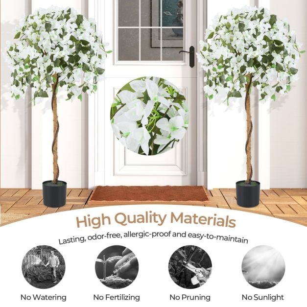 130cm Artificial Azalea Tree with 576 Flowers 288 Leaves and Wood Trunk-White