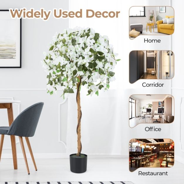 130cm Artificial Azalea Tree with 576 Flowers 288 Leaves and Wood Trunk-White