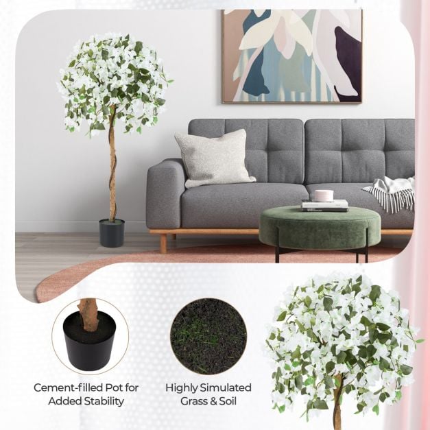 130cm Artificial Azalea Tree with 576 Flowers 288 Leaves and Wood Trunk-White