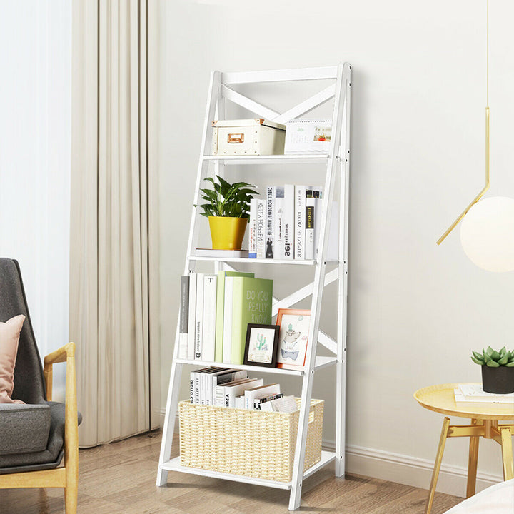 4 Tier Wooden Ladder Shelving Unit - TidySpaces