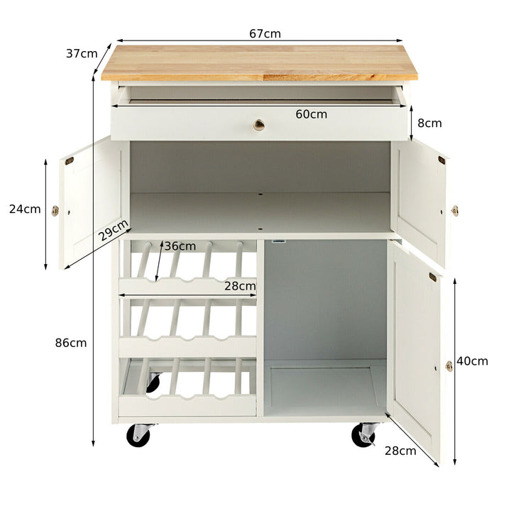 Rolling Kitchen Cart with 3 Tier Wine Racks and Cupboards - TidySpaces