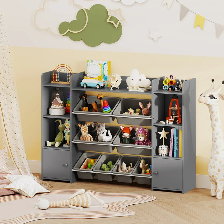 142 cm Large Toy Storage Organizer with 8 Removable Bins and Bookshelf - TidySpaces