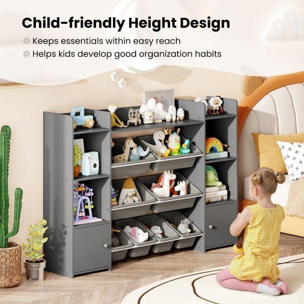142 cm Large Toy Storage Organizer with 8 Removable Bins and Bookshelf - TidySpaces