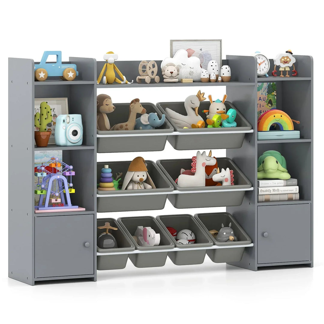 142 cm Large Toy Storage Organizer with 8 Removable Bins and Bookshelf - TidySpaces