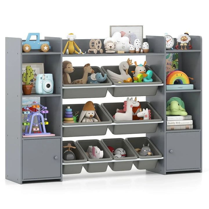 142 cm Large Toy Storage Organizer with 8 Removable Bins and Bookshelf - TidySpaces