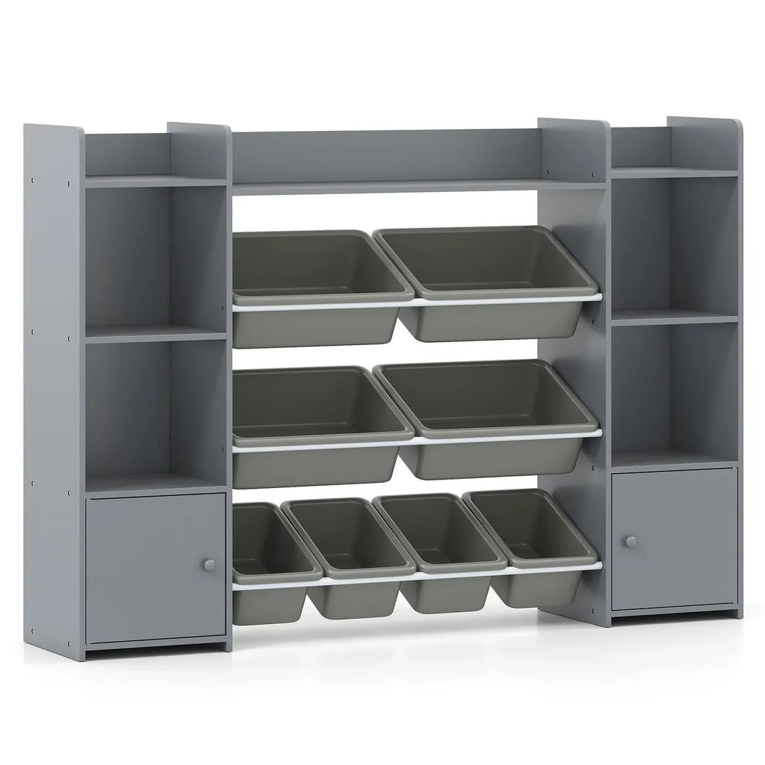142 cm Large Toy Storage Organizer with 8 Removable Bins and Bookshelf - TidySpaces