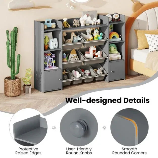 142 cm Large Toy Storage Organizer with 8 Removable Bins and Bookshelf - TidySpaces