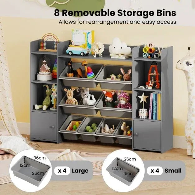 142 cm Large Toy Storage Organizer with 8 Removable Bins and Bookshelf - TidySpaces