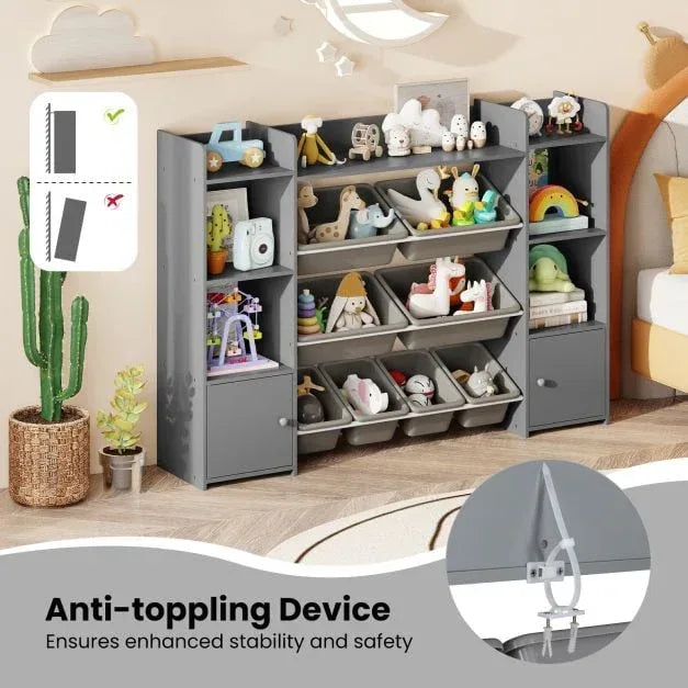 142 cm Large Toy Storage Organizer with 8 Removable Bins and Bookshelf - TidySpaces