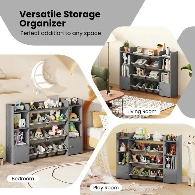 142 cm Large Toy Storage Organizer with 8 Removable Bins and Bookshelf - TidySpaces