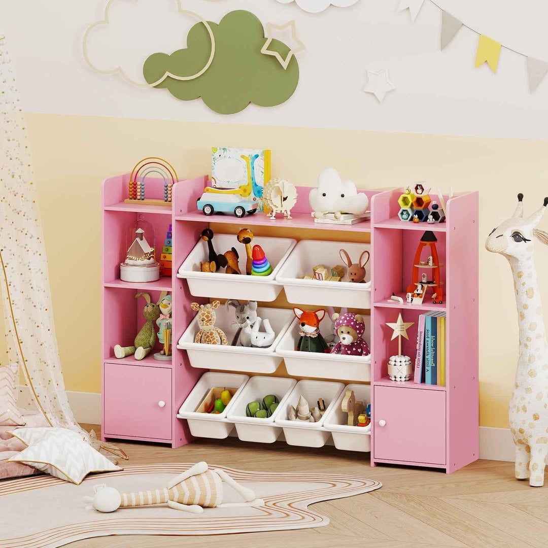 142 cm Large Toy Storage Organizer with 8 Removable Bins and Bookshelf
