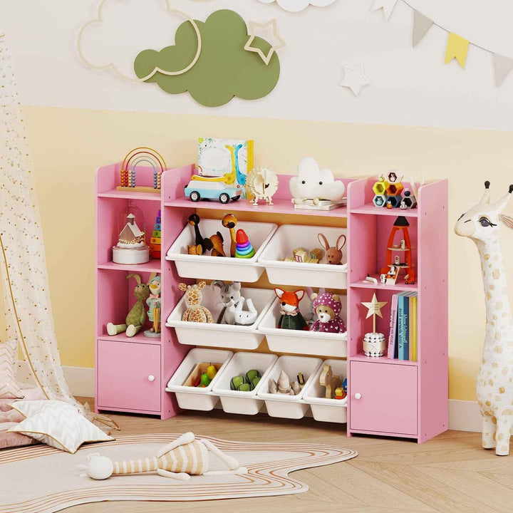 142 cm Large Toy Storage Organizer with 8 Removable Bins and Bookshelf