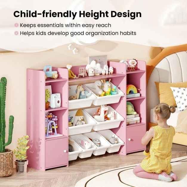142 cm Large Toy Storage Organizer with 8 Removable Bins and Bookshelf