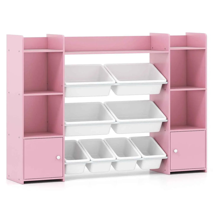 142 cm Large Toy Storage Organizer with 8 Removable Bins and Bookshelf
