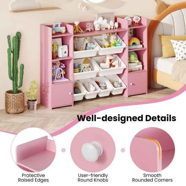 142 cm Large Toy Storage Organizer with 8 Removable Bins and Bookshelf