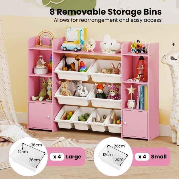 142 cm Large Toy Storage Organizer with 8 Removable Bins and Bookshelf