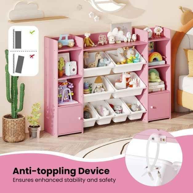142 cm Large Toy Storage Organizer with 8 Removable Bins and Bookshelf