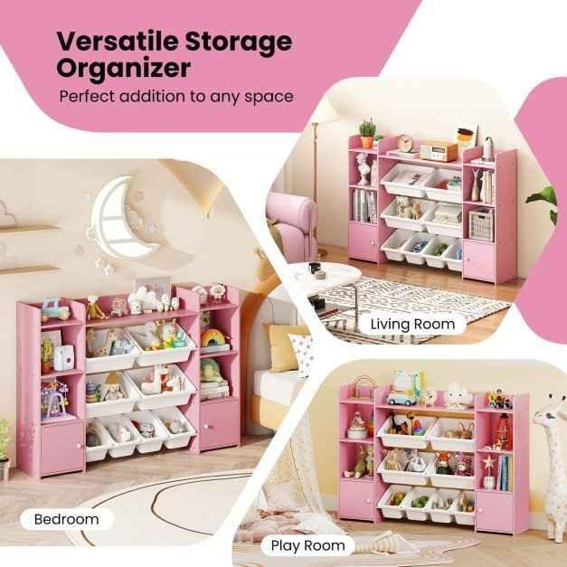 142 cm Large Toy Storage Organizer with 8 Removable Bins and Bookshelf