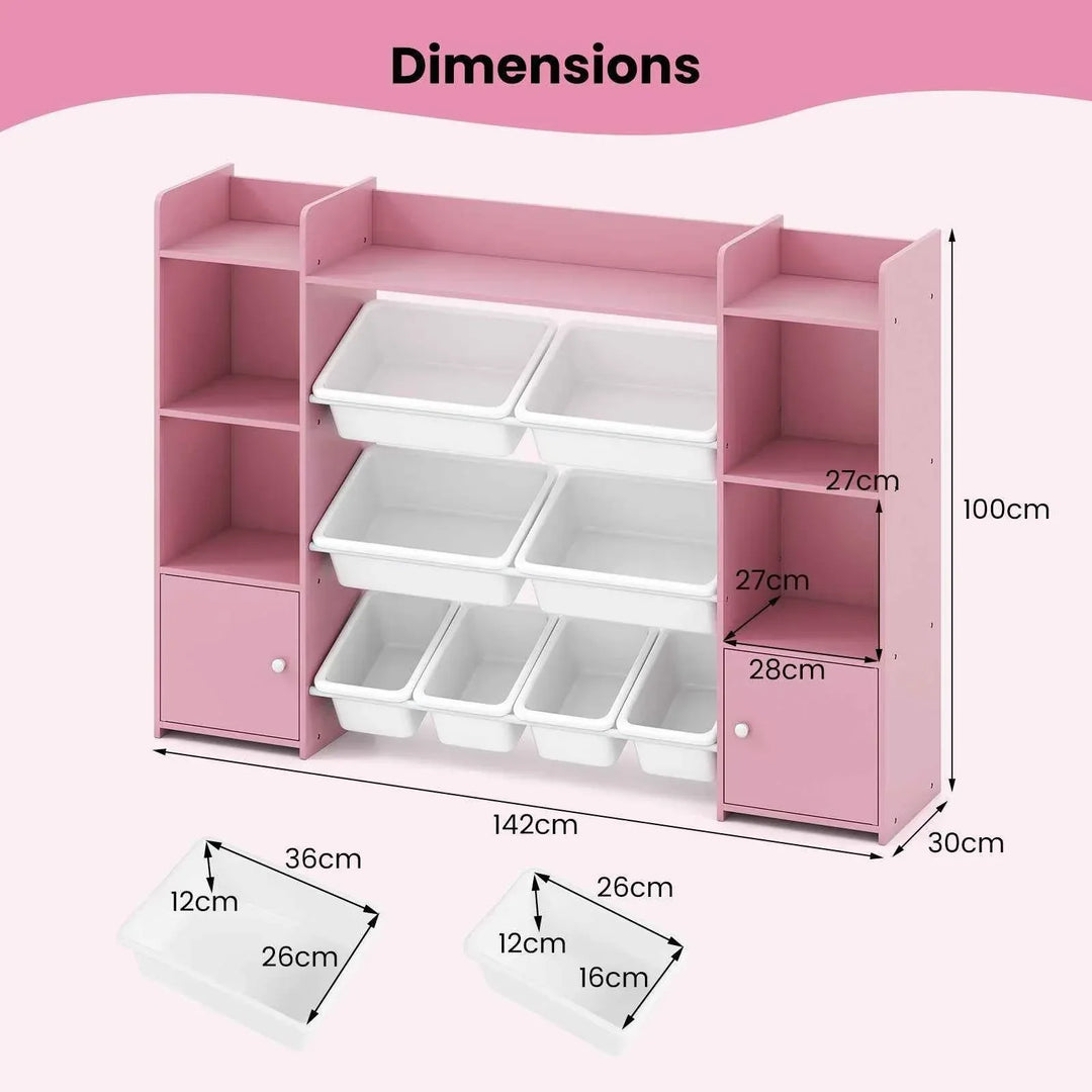 142 cm Large Toy Storage Organizer with 8 Removable Bins and Bookshelf