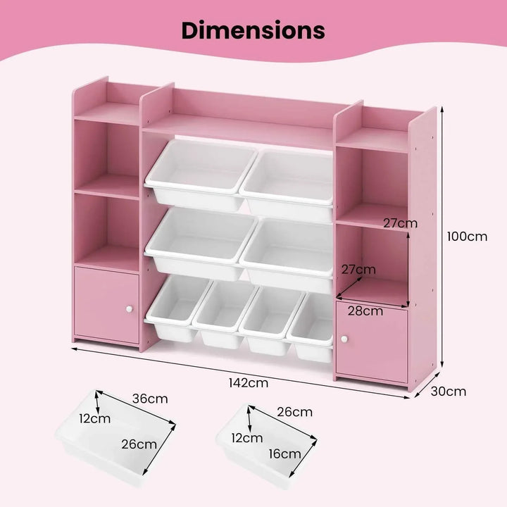 142 cm Large Toy Storage Organizer with 8 Removable Bins and Bookshelf