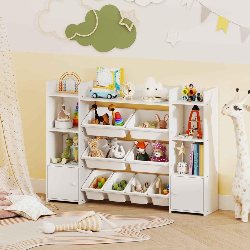 142 cm Large Toy Storage Organizer with 8 Removable Bins and Bookshelf