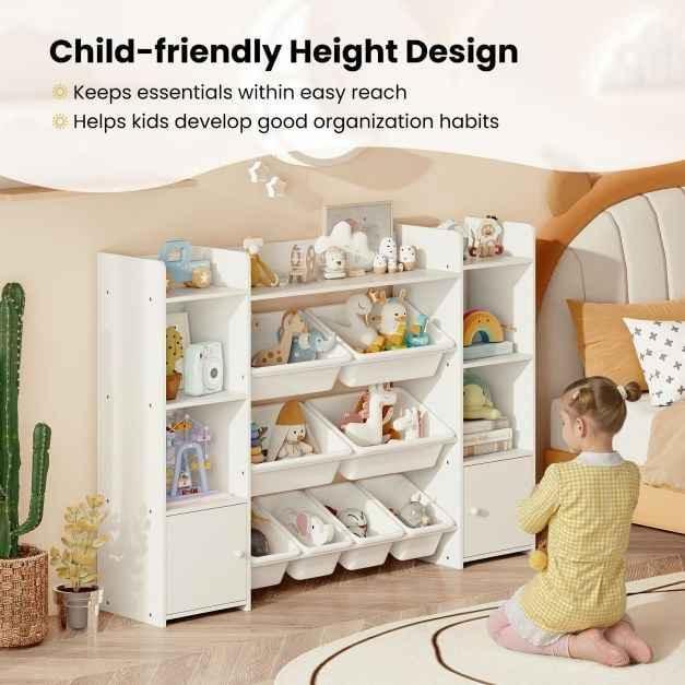 142 cm Large Toy Storage Organizer with 8 Removable Bins and Bookshelf