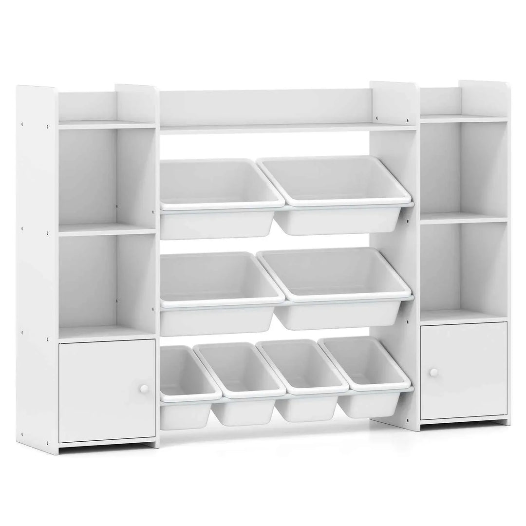 142 cm Large Toy Storage Organizer with 8 Removable Bins and Bookshelf