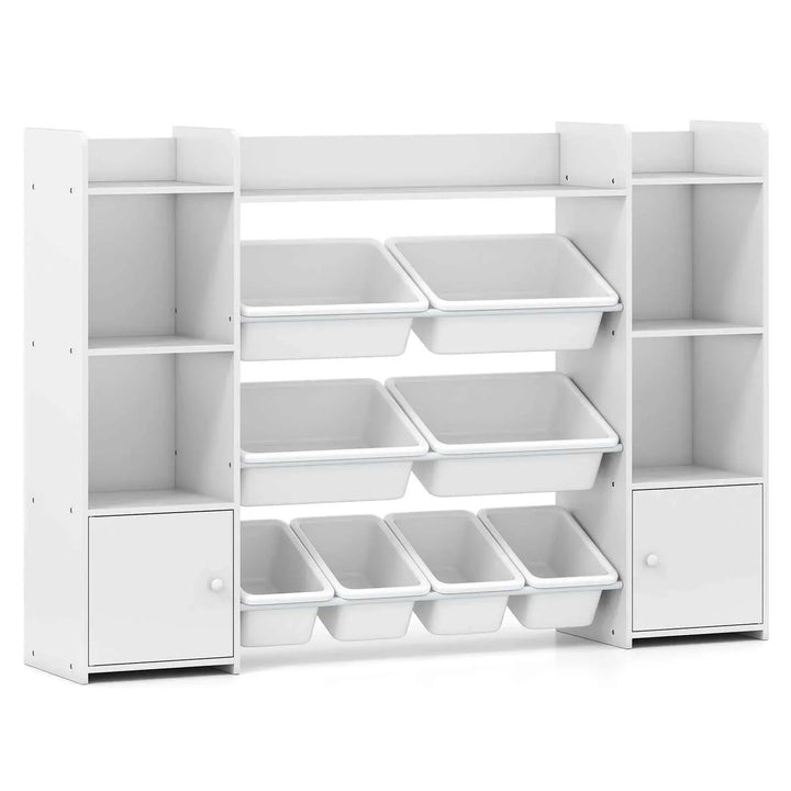 142 cm Large Toy Storage Organizer with 8 Removable Bins and Bookshelf