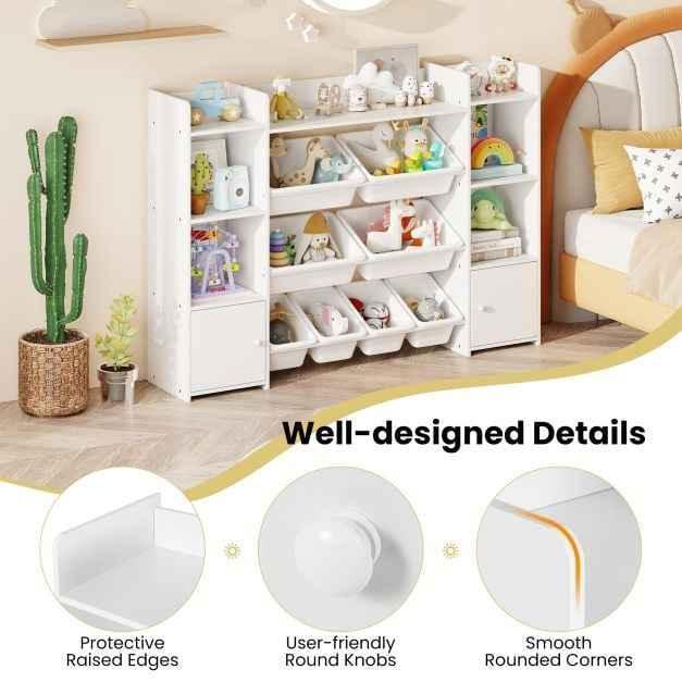 142 cm Large Toy Storage Organizer with 8 Removable Bins and Bookshelf