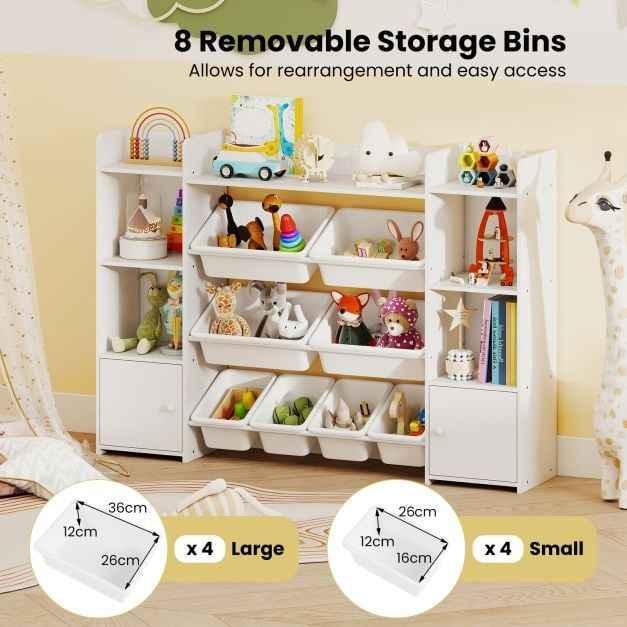 142 cm Large Toy Storage Organizer with 8 Removable Bins and Bookshelf