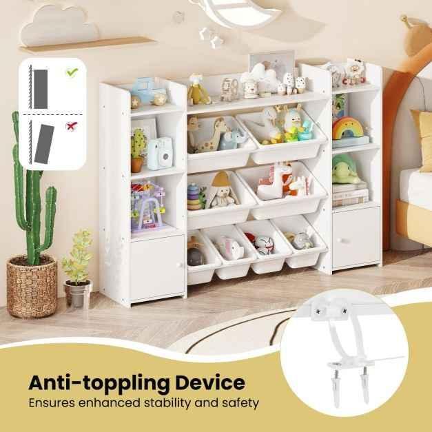 142 cm Large Toy Storage Organizer with 8 Removable Bins and Bookshelf