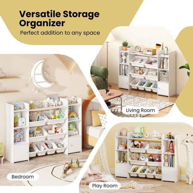 142 cm Large Toy Storage Organizer with 8 Removable Bins and Bookshelf