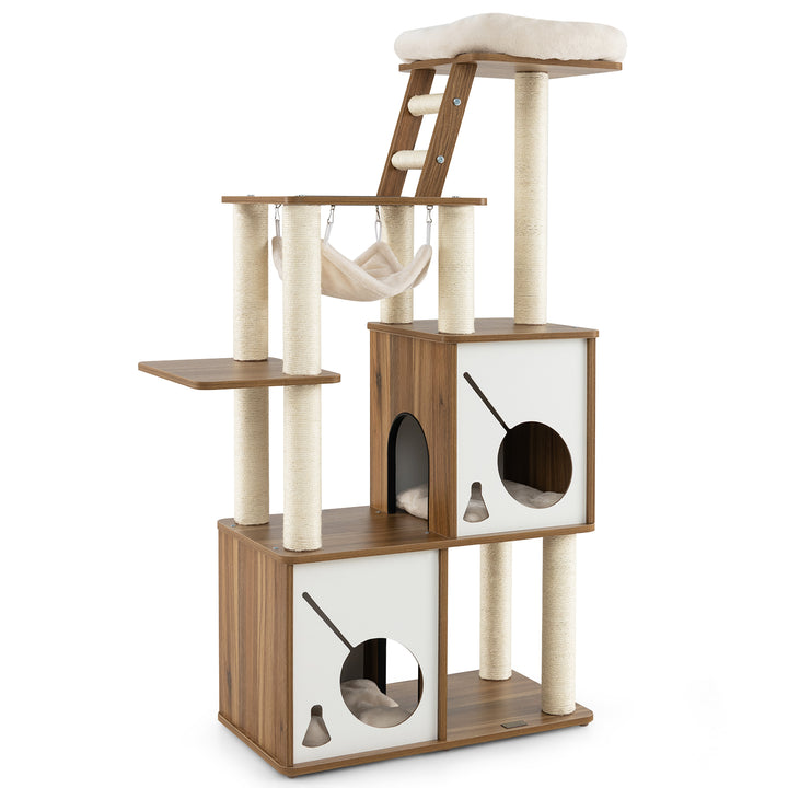 145cm Cat Tree Tower Multi-Level with Scratching Posts and 2 Condos-Natural