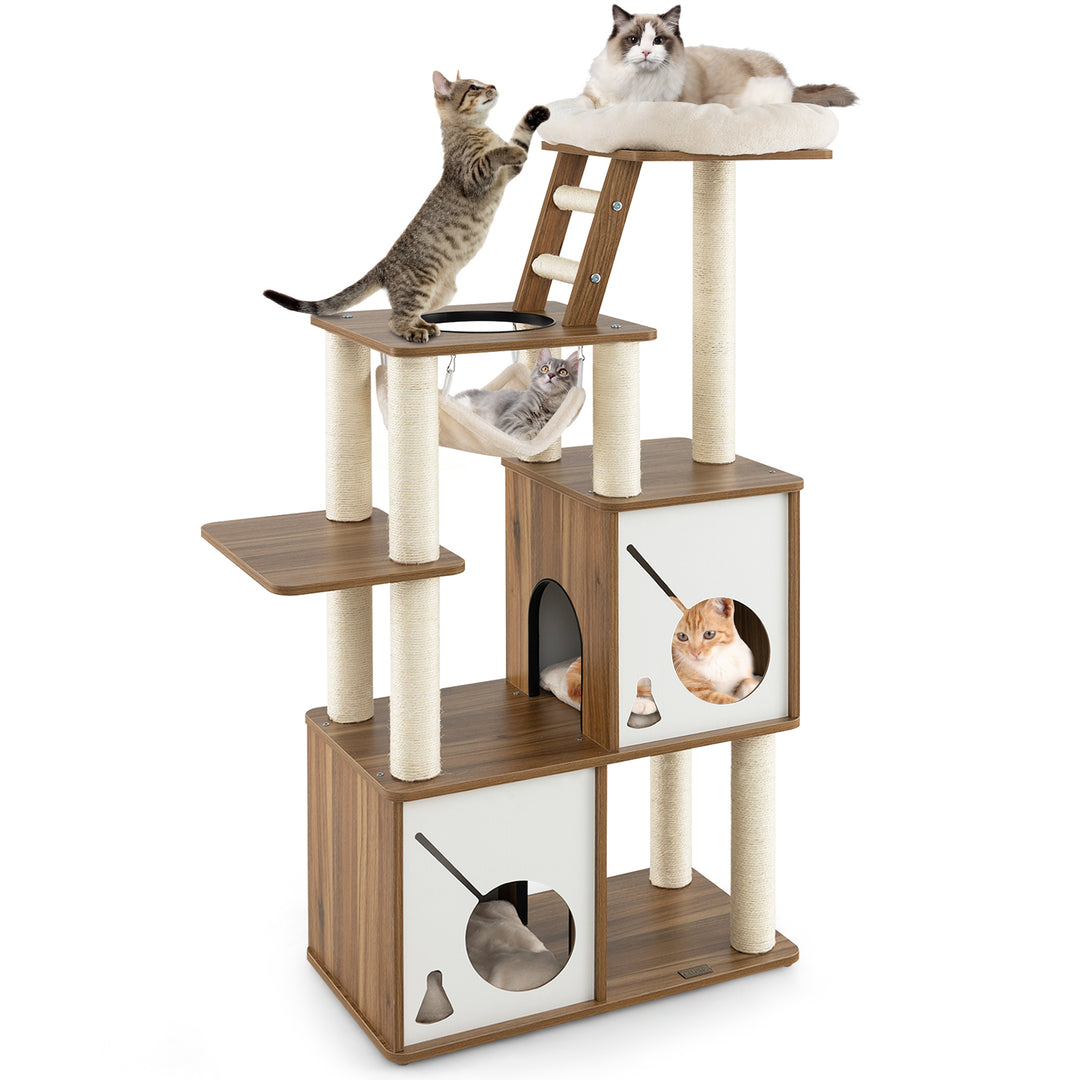 145cm Cat Tree Tower Multi-Level with Scratching Posts and 2 Condos-Natural