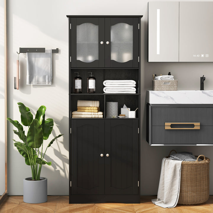 148cm Tall Bathroom Cabinet Storage Cabinet with Glass Doors - TidySpaces