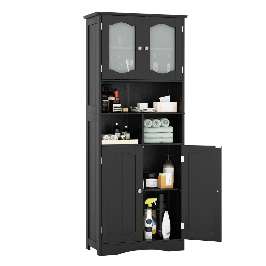 148cm Tall Bathroom Cabinet Storage Cabinet with Glass Doors - TidySpaces