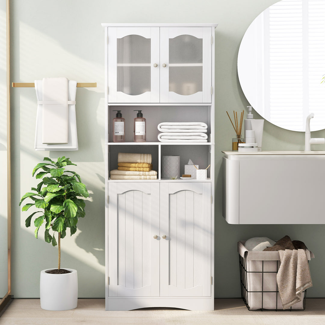 148cm Tall Bathroom Cabinet Storage Cabinet with Glass Doors - TidySpaces