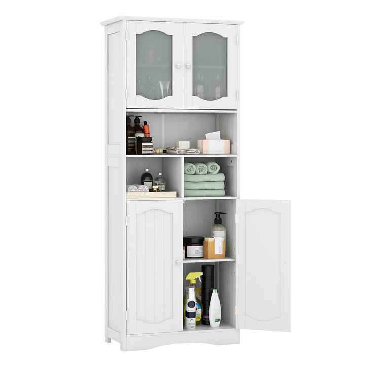 148cm Tall Bathroom Cabinet Storage Cabinet with Glass Doors - TidySpaces