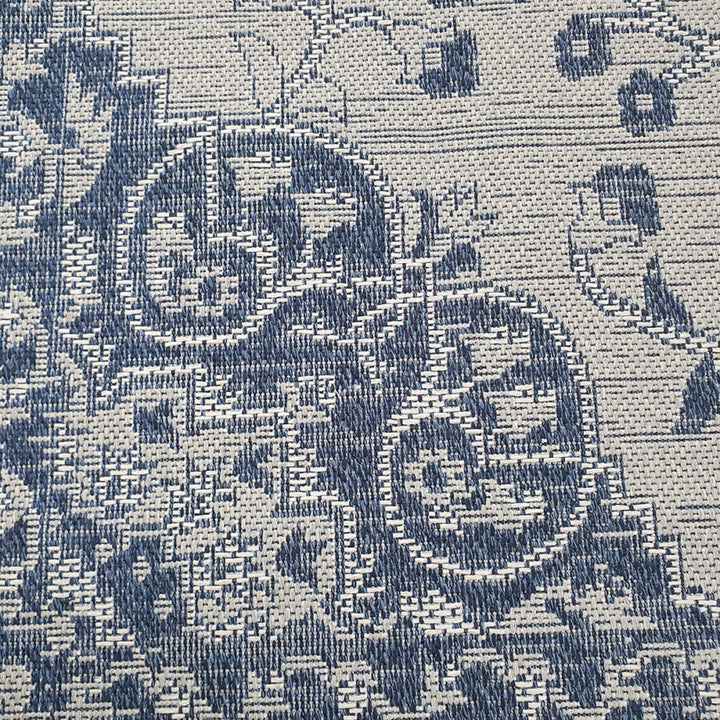 Cotton Rug Grey Navy Blue Oriental