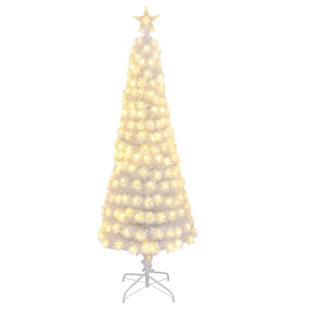 150CM Artificial Xmas Tree Pencil Tree with Treetop Star and 7 Lighting Modes-150 cm