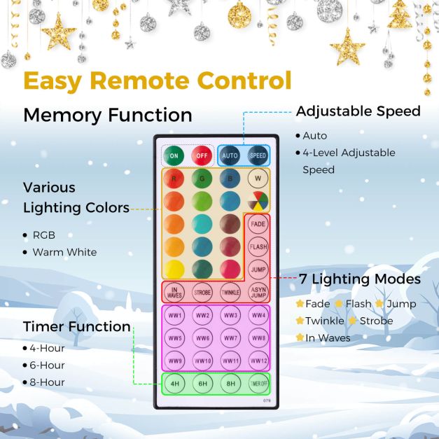 150CM Artificial Xmas Tree Pencil Tree with Treetop Star and 7 Lighting Modes-150 cm