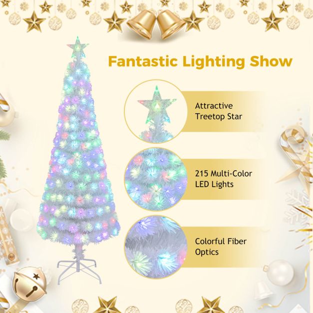 150CM Artificial Xmas Tree Pencil Tree with Treetop Star and 7 Lighting Modes-150 cm